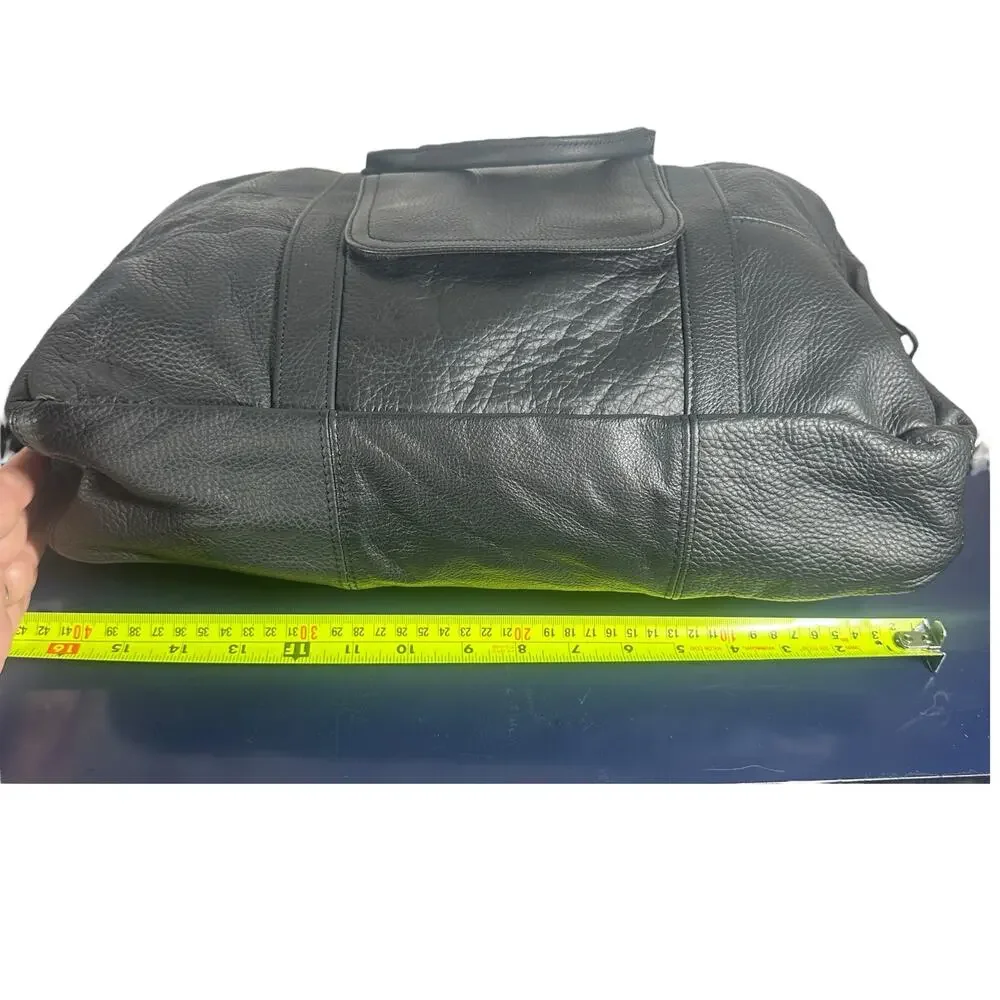 Caroll Black Leather Briefcase Laptop Work Bag with Shoulder Strap